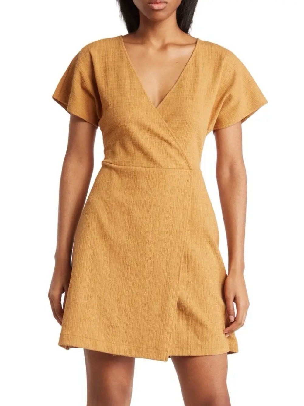 Madewell Spiced Olive Cross Front Flutter Sleeve Fit Flare Faux Wrap Dress XS